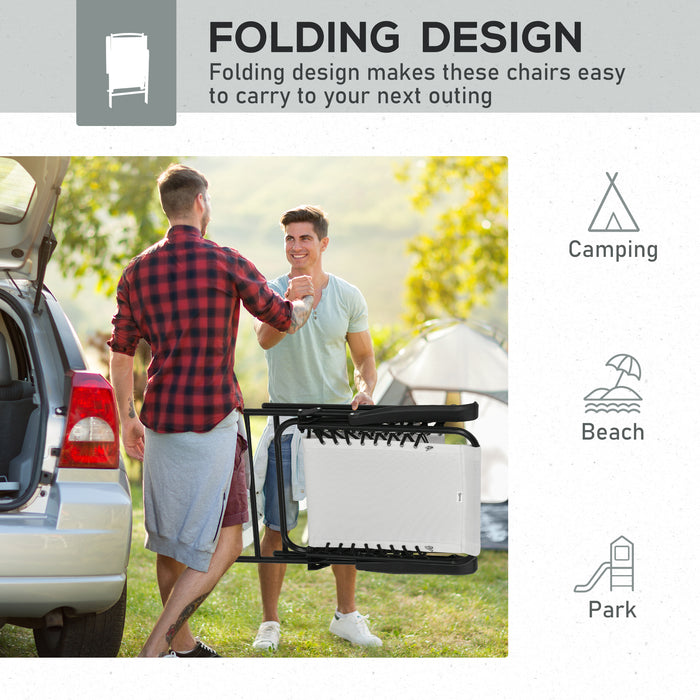 Patio Folding Chair Set of 6 - Garden Portable Chairs with Armrest and Breathable Mesh Fabric - Ideal for Camping and Beach Outings in Cream White