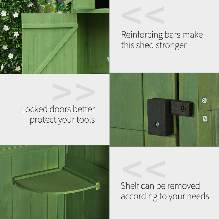 Vertical Garden Shed with 3 Shelves - Wood Outdoor Storage Unit for Garden Tools - Space-Saving Cabinet, 77 x 54.2 x 179 cm, Green
