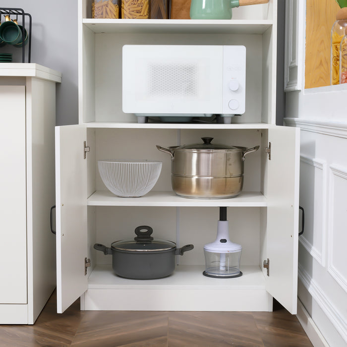 5-Tier Kitchen Cupboard with Adjustable Shelving - Space-Saving Storage Cabinet with Open Microwave Platform - Ideal for Organizing Cookware & Appliances