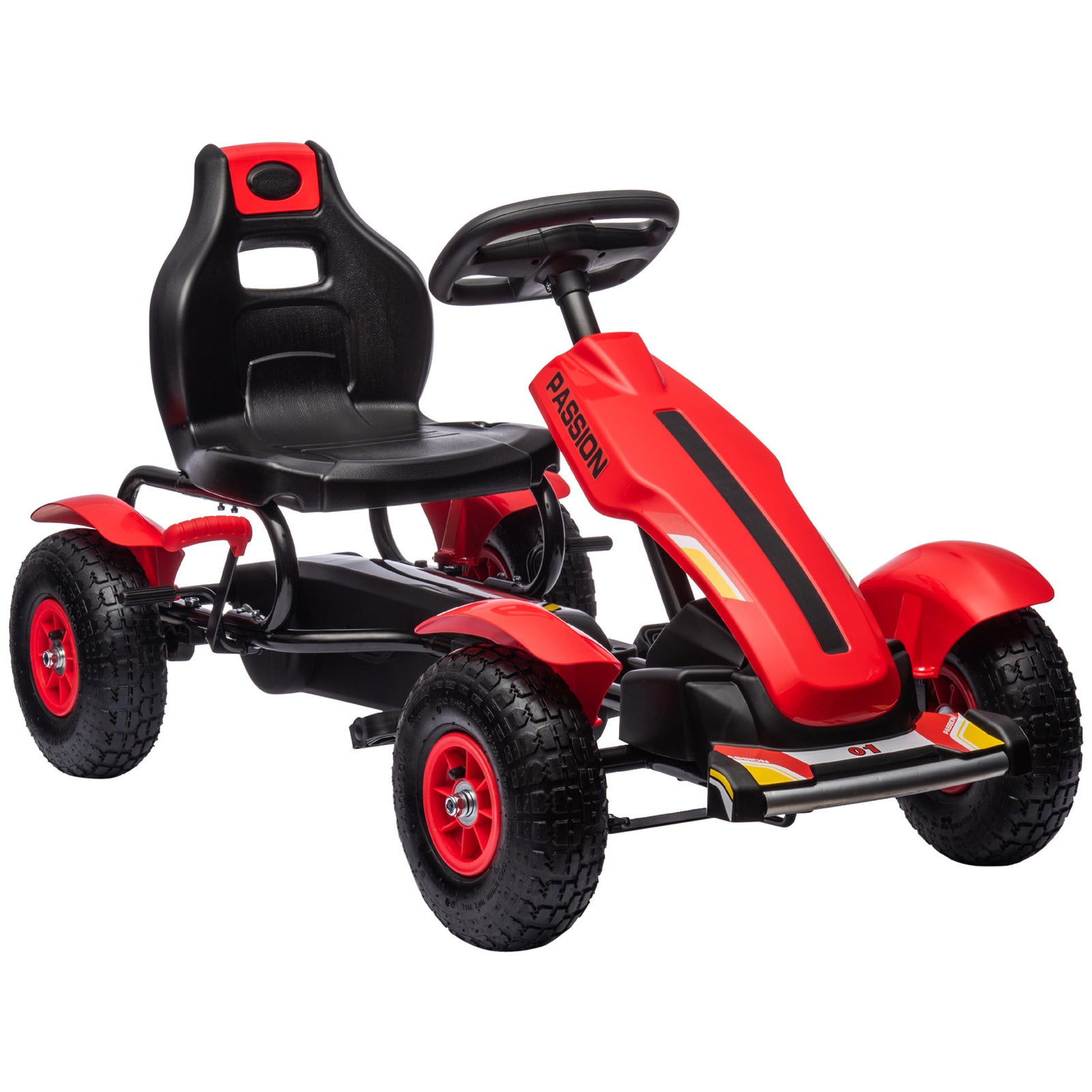 Kids Pedal Go Kart Racer - Adjustable Seat & Inflatable Rubber Tires with Handbrake - Fun Outdoor Riding Toy for Children Aged 5-12, Red