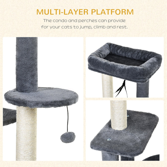 Multi-Level 100cm Cat Tree Tower - Indoor Playground with Scratching Posts, Cozy Perch, Play Balls, and Relaxation House - Ideal for Playful Cats and Kittens to Rest and Exercise