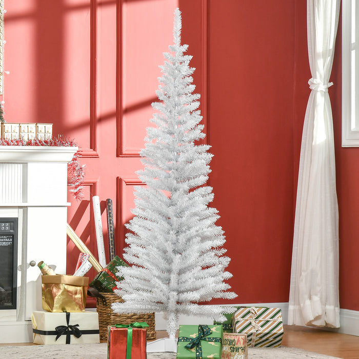 5T Artificial Pine Pencil - Slim Tall Christmas Tree with Dense Branch Tips for Xmas Holiday Décor - Includes Stand, Ideal for Compact Spaces in White