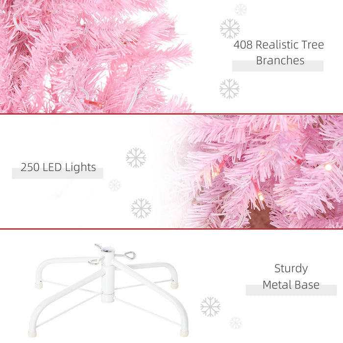 Slim Artificial Christmas Tree with Pre-Lit Warm White LEDs - 5-Foot, Realistic 408-Tip Pencil Tree for Xmas Decor - Pink, Space-Saving Holiday Centerpiece