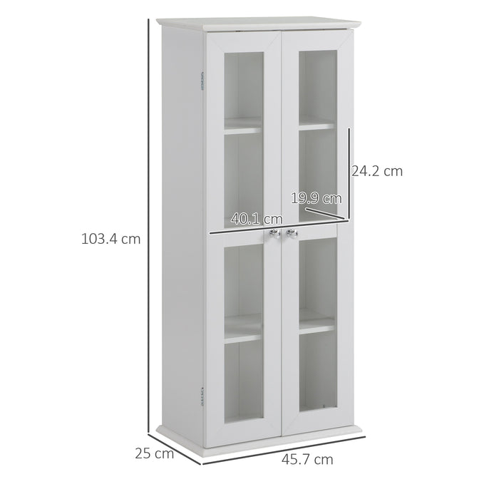 4-Tier CD Storage Media Cabinet - Contemporary White Bookcase with Magnetic Doors, 100-CD Capacity - Ideal for Organizing Media Collections at Home
