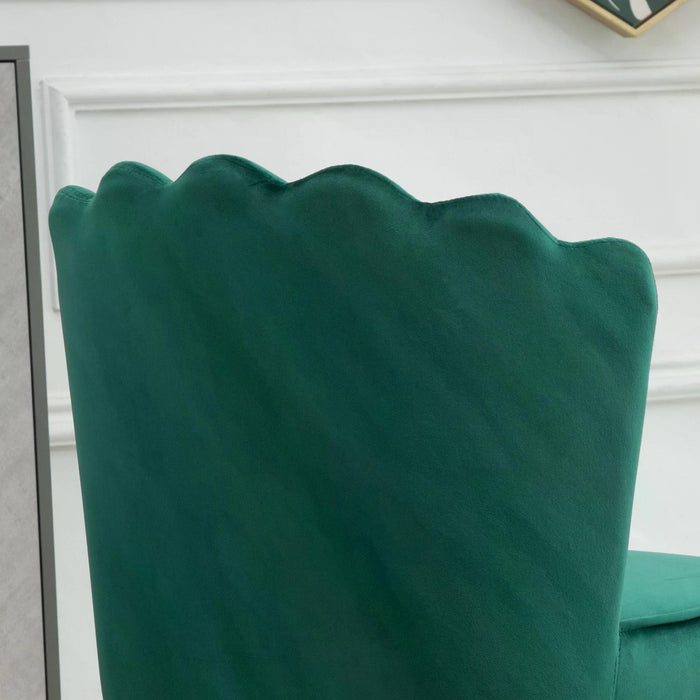 Velvet-Feel Luxe Accent Chair - Glamorous Vanity Makeup Seating with Metal Legs & Comfort Padding - Stylish Bedroom or Lounge Chair in Green