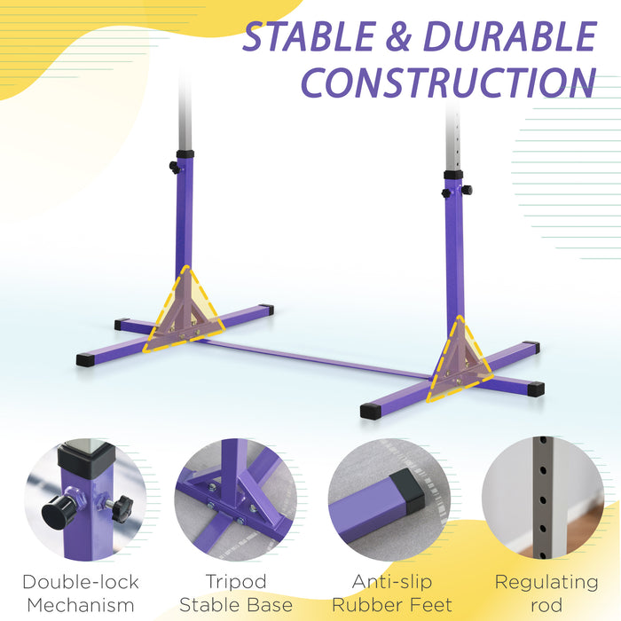 Adjustable Horizontal Gymnastics Bar in Purple - Steel Frame, Junior Kip High Bar for Home Gym Training - Ideal for Children's Gymnastic Development & Fitness