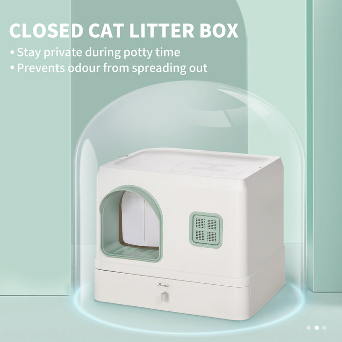 Hooded Cat Litter Box with Scoop Drawer - Deodorizing Tray Pan with Front Entry, 50x40x40cm - Ideal for Odor Control in Cat Homes