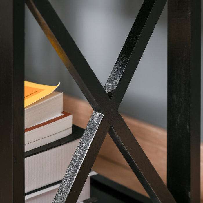 Vintage-Style End Table with Storage - Single Drawer & X-Bar Shelf for Organization - Ideal for Living Rooms and Bedrooms, 40x30x55 cm - Classic Black Finish