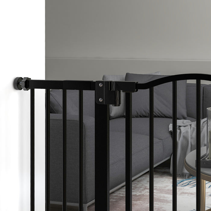 Folding Metal Pet Safety Gate for Dogs - Durable Barrier, Black Finish - Protects Pets, Indoor/Outdoor Use