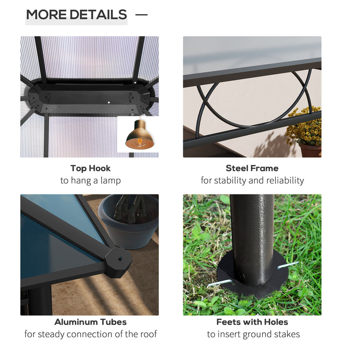 Hardtop Gazebo Garden Pavilion - UV Resistant Polycarbonate Roof, Steel & Aluminium Frame, Curtains, 3x4m in Grey - Ideal Outdoor Shelter for Entertainment and Relaxation