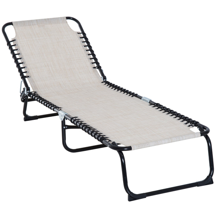Reclining Folding Chaise Lounge Chair - 4-Position Adjustable Backrest, Garden Sun Lounger - Ideal for Patio, Deck, Poolside Relaxation, Cream White