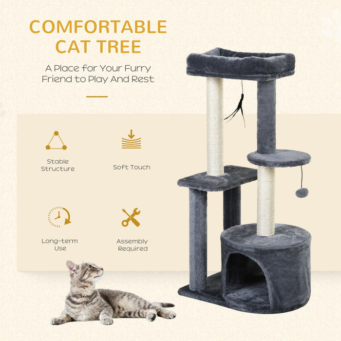 Multi-Level 100cm Cat Tree Tower - Indoor Playground with Scratching Posts, Cozy Perch, Play Balls, and Relaxation House - Ideal for Playful Cats and Kittens to Rest and Exercise
