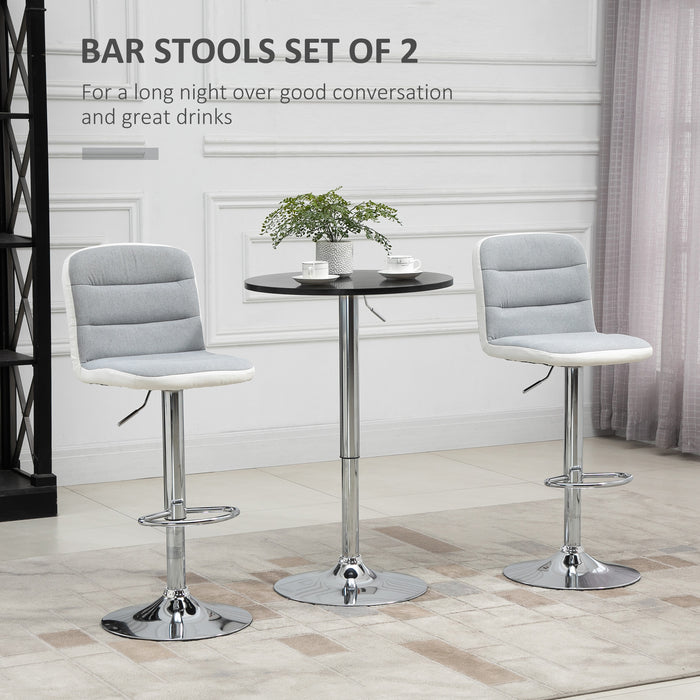 Set of 2 Armless Light Grey Bar Chairs - Adjustable Height with Upholstered Swivel Seats - Ideal for Home Bar or Kitchen Counter Seating