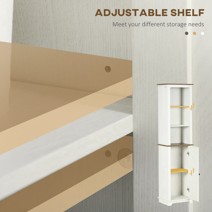 Tall Bathroom Storage Unit with Door - Adjustable Shelf Freestanding Cupboard, 39.5x30x160cm, Classic White - Ideal for Organizing Toiletries and Linens