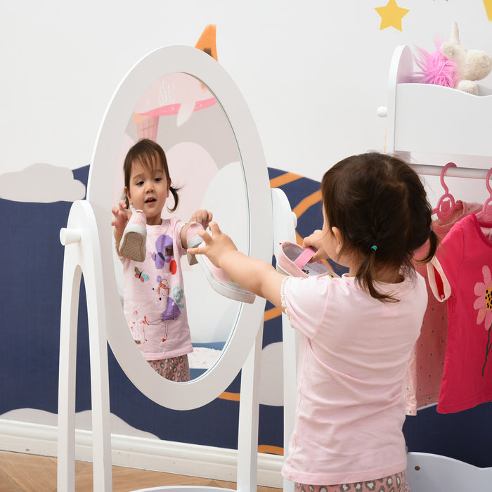 360° Rotating Full-Length Free Standing Mirror with Storage - Kid-Friendly MDF Child’s Dressing Mirror - Ideal for Ages 3-8, Dimensions: 40L x 30W x 104H cm
