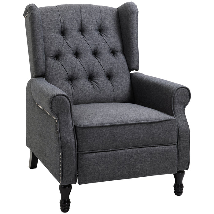 Vintage-Style Recliner Armchair - Dark Grey with Footrest, Comfortable Upholstery - Ideal Relaxation Seat for Home Lounge or Office
