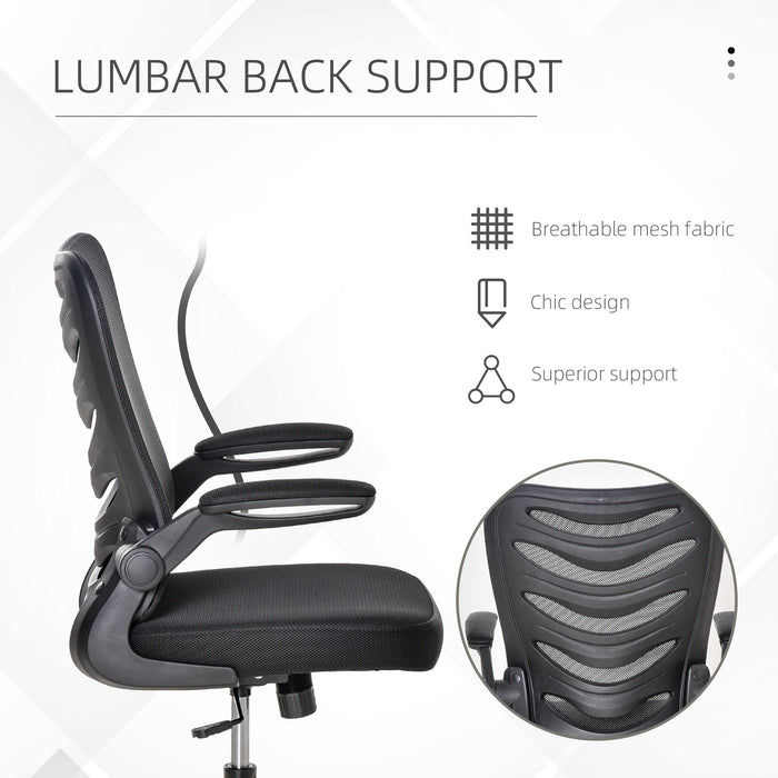 Mesh Swivel Chair - Ergonomic Home Office Task Desk Chair with Lumbar Support and Flip-Up Arms - Adjustable Height for Comfortable Seating and Posture Improvement