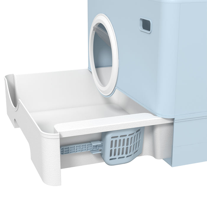 Enclosed Cat Litter Box with Lid - Front Entry, Top Exit Design & Drawer Tray, Includes Scoop - Ideal for Pet Privacy & Easy Cleaning, 52 x 41 x 38.5 cm, Blue