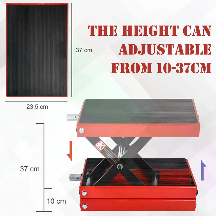 Heavy-Duty Steel Motorcycle Lift Platform - Manual Operation, Garage Repair Jack Stand, Red - Ideal for Bikers and Mechanics