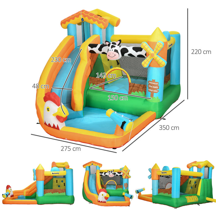 Kids Bounce Castle Farmhouse - 5-in-1 Inflatable Playhouse with Slide, Trampoline, Pool, Water Cannon & Climbing Wall - Complete Set with Inflator & Carry Bag for Ages 3-8