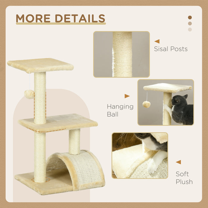 Cat Tree with Scratching Post and Rest Pad, 72cm - Plush Cream White Finish - Ideal for Indoor Cats' Play and Exercise