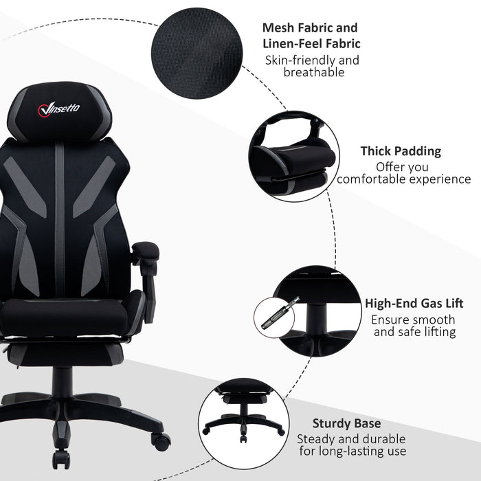 Ergonomic Mesh Office Chair with Reclining Back and Footrest - Adjustable Height, Swivel Wheels, Lumbar Support for Home Office - Comfortable Desk Task Computer Chair in Black Grey