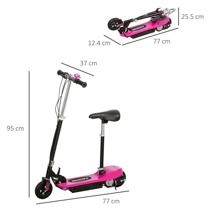 Steel Electric Scooter - Folding E-Scooter with Bell, 15km/h Max Speed, Pink - Ideal for Kids Aged 4-14