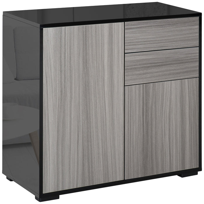 Modern Freestanding Cabinet with Push-Open Mechanism - 2 Drawers, 2 Doors, Dual-Compartment Interior, Light Grey & Black - Ideal Storage for Contemporary Homes