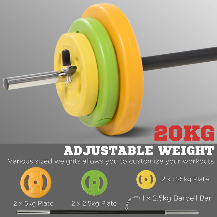 Adjustable 20kg Barbell Weights Set - Non-slip Handle and Body Pump Design for Enhanced Grip - Perfect for Home Gym Strength Training for Both Women and Men
