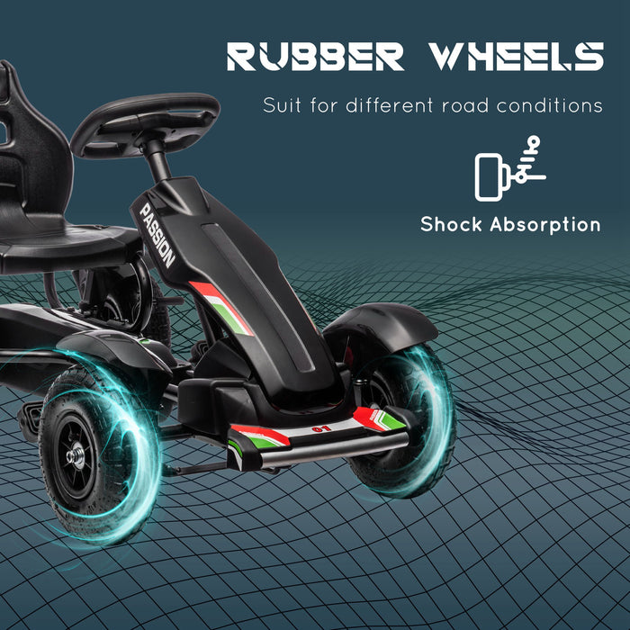 Adjustable Metal Pedal Go-Kart for Kids - Durable Construction with Inflatable Tires, Black - Fun Outdoor Racing Adventure for Young Drivers