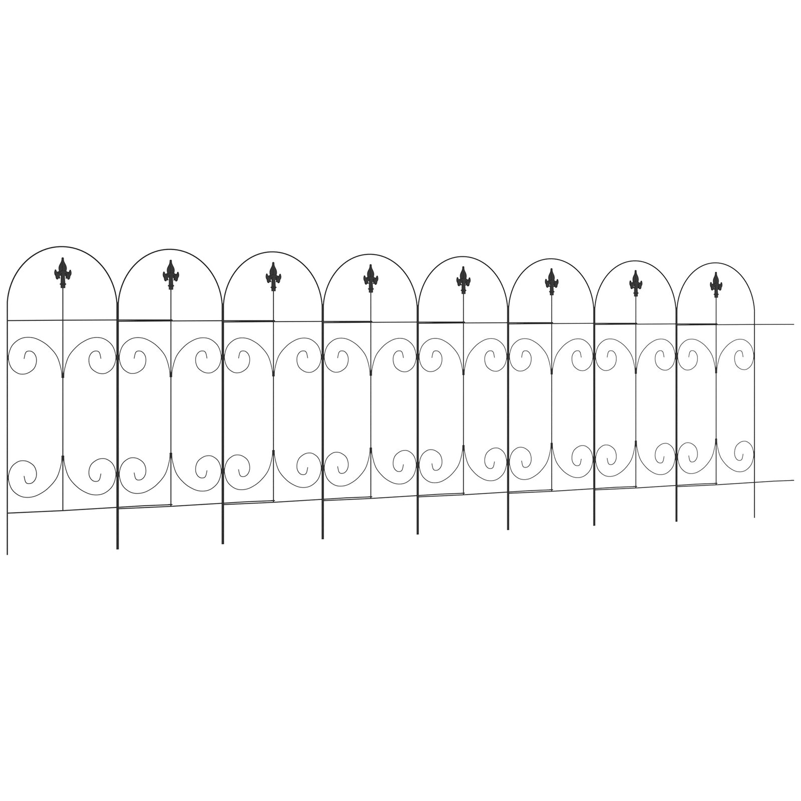 44in x 12.5ft Decorative Picket Fence Panels - 8PC Rustproof Black Metal Wire Outdoor Edging for Garden & Landscape Borders - Ideal for Flower Bed Beautification