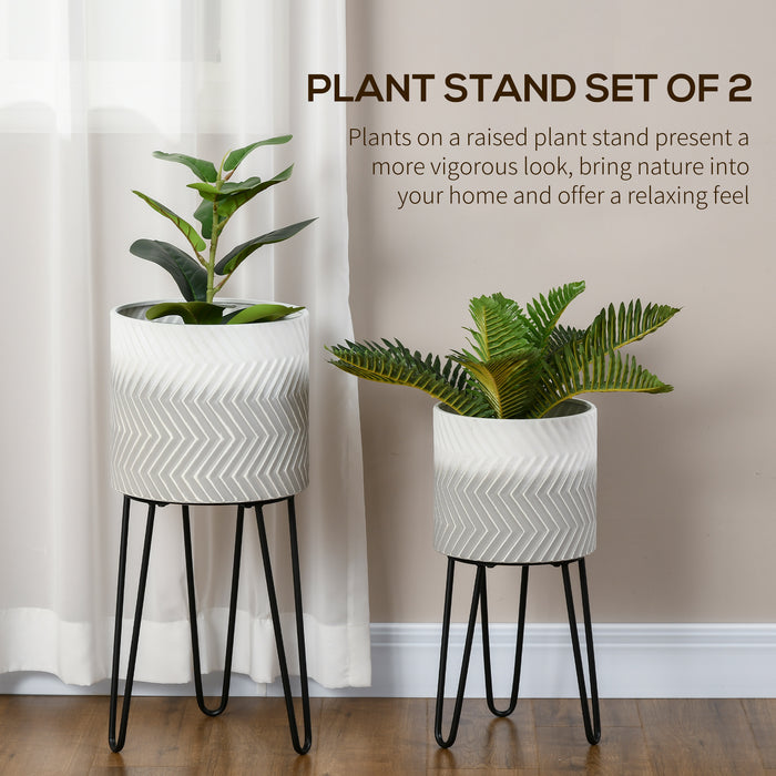 Metal Plant Stand Duo with Elevated Legs - Round Decorative Planter Holders for Indoor Greenery - Enhances Living Room and Bedroom Decor