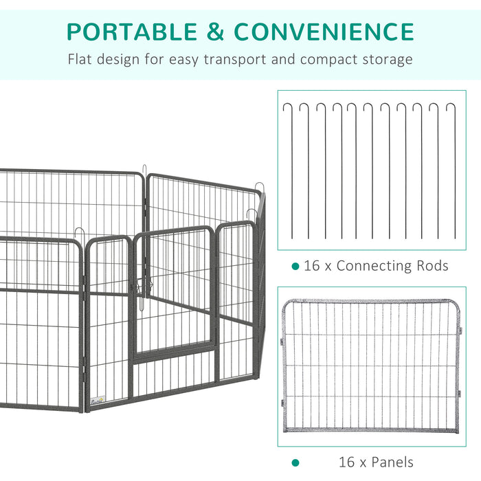 Heavy Duty 16-Panel Dog Playpen with Dual Entries - Portable Indoor/Outdoor Puppy Enclosure, 60cm Height - Ideal for Safe Pet Play & Training