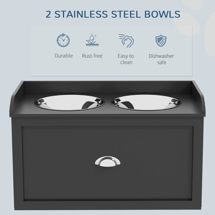 Elevated Stainless Steel Pet Bowls with Storage - 21L Drawer for Food and Supplies - Ideal for Large Dogs and Cats