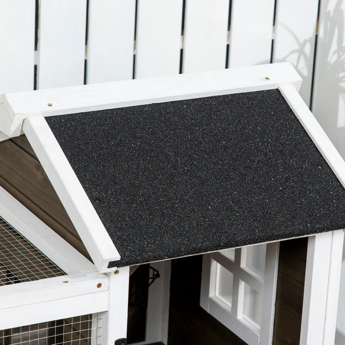 Wooden Rabbit Hutch on Wheels - Guinea Pig House with Slide-Out Tray for Easy Cleaning - Outdoor & Indoor Small Animal Shelter, 108x58x73.5 cm, Coffee Color