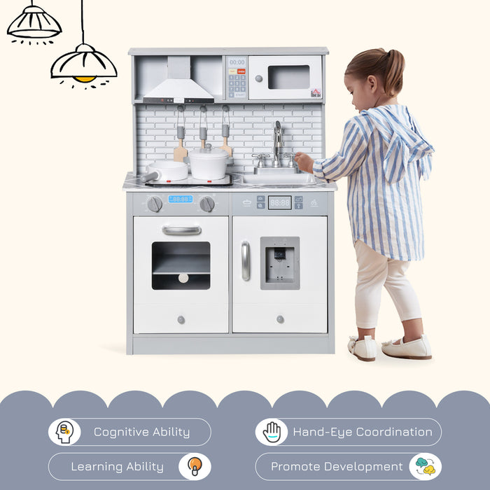 Educational Kids Cooking Playset with Sound & Light Effects - Realistic Battery Operated Cooktop & Ice Machine for Pretend Play - Interactive Role-Playing Game for Children