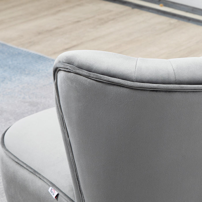 Velvet Tub Chair with Ottoman - Padded Occasional Accent Seat with Curved Back and Wooden Legs - Stylish Seating for Home Comfort in Light Grey