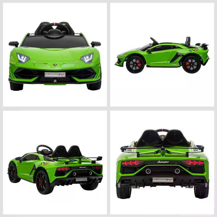 Lamborghini Aventador Ride-On Car for Kids - 12V Battery-Powered Electric Sports Racing Toy with Music, Green - Includes Parental Remote Control for Safe Play