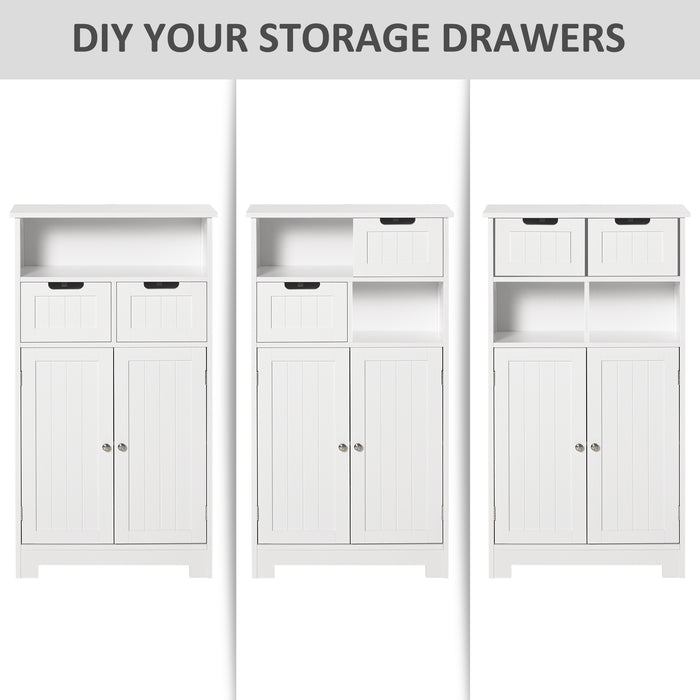 Freestanding Bathroom Cabinet with Adjustable Shelves - Slim Storage Cupboard Organizer with 2 Drawers - Ideal for Small Spaces and Clutter Reduction in White