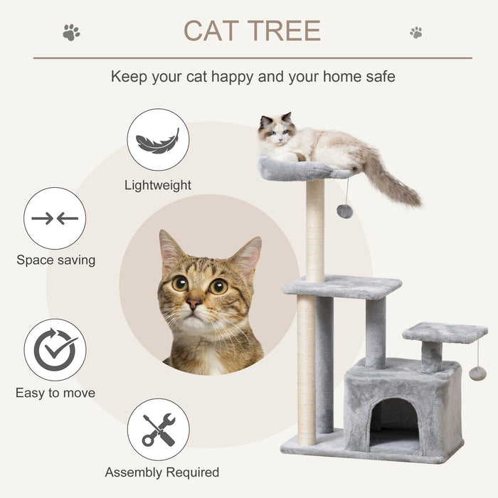 Cat Tree Tower 114cm - Climbing Activity Centre with Sisal Scratching Posts, Perches, and Hanging Ball - Ideal for Kittens and Small Cats's Play and Exercise