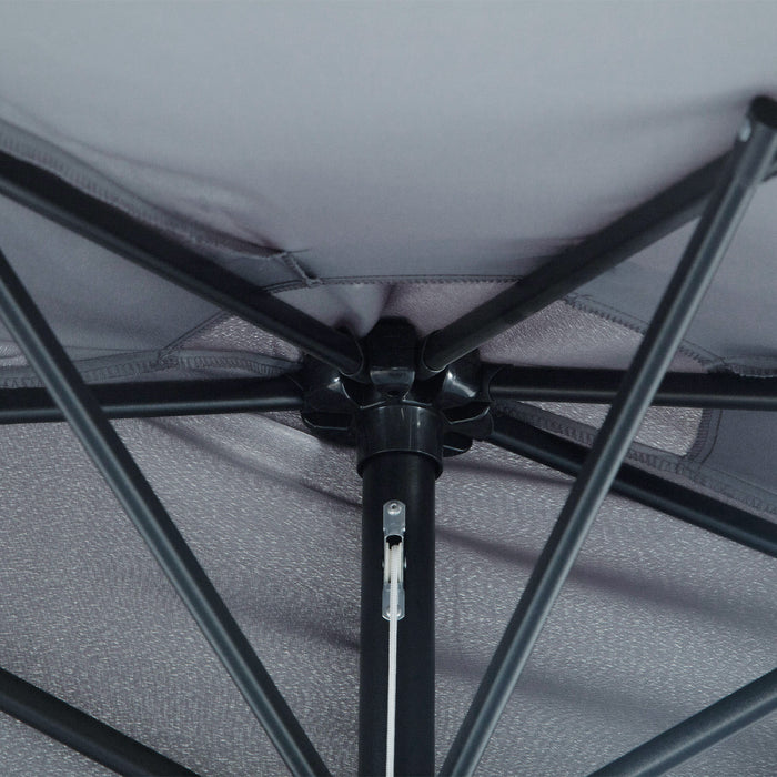 2.7m Half Parasol Balcony Umbrella with 5 Steel Ribs - Space-Saving Garden Outdoor Shade in Grey - Ideal for Compact Patio Areas and Sun Protection