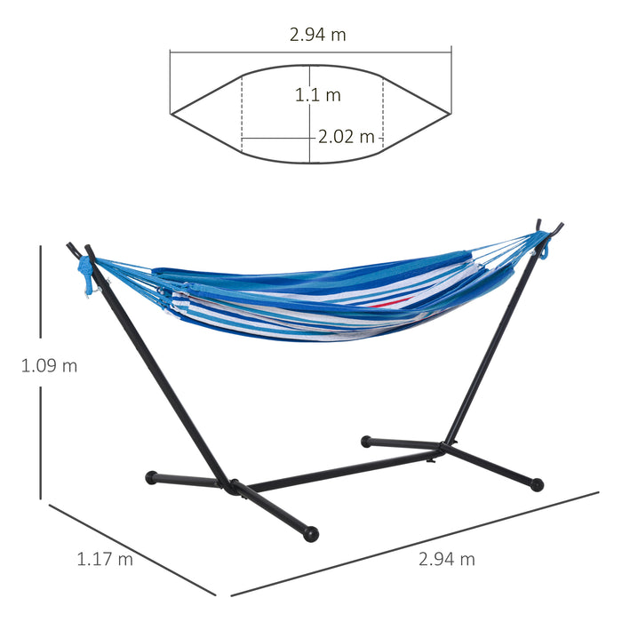 Portable Camping Hammock with Stand - 294 x 117cm White Stripe, Adjustable Height, 120kg Load Capacity with Carrying Bag - Ideal for Outdoor Relaxation and Travel Companions