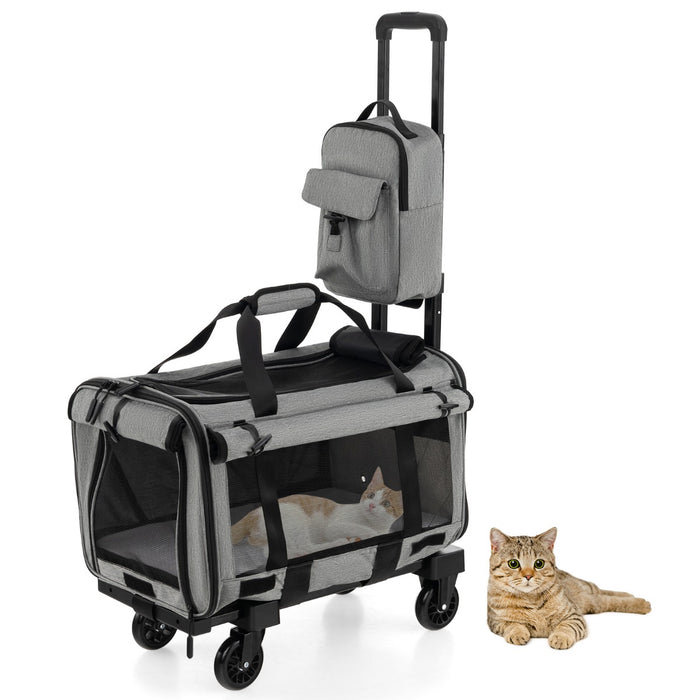 Large Grey Rolling Carrier - Cat & Dog Transport Solution for Small to Medium Pets - Ideal for Travel and Vet Visits