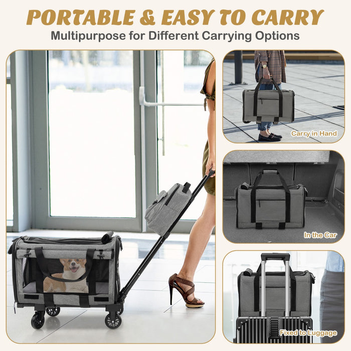 Large Grey Rolling Carrier - Cat & Dog Transport Solution for Small to Medium Pets - Ideal for Travel and Vet Visits