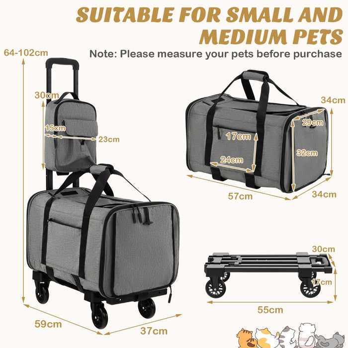 Large Grey Rolling Carrier - Cat & Dog Transport Solution for Small to Medium Pets - Ideal for Travel and Vet Visits