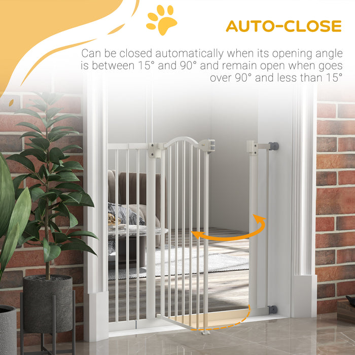 Adjustable Metal Pet Safety Gate 74-94 cm - Auto-Close Door Feature, White Finish - Secure Barrier for Dogs & Cats in Home