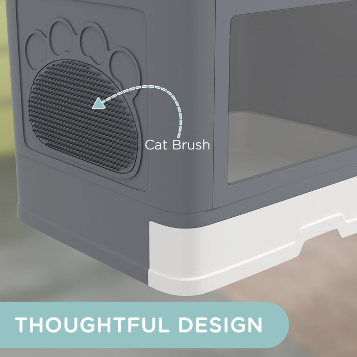 Enclosed Cat Litter Box with Dual Entry/Exit - Front Access & Top Escape, Drawer Tray, Scoop, Brush - Ideal for Easy Cleaning & Odor Control