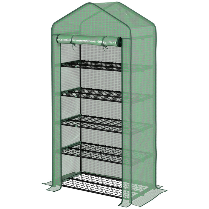 5-Tier Wide Mini Greenhouse with Sturdy PE Cover - Portable Indoor/Outdoor Gardening Shelter with Roll-up Zippered Door and Metal Wire Shelves - Ideal for Small Spaces and Plant Protection (193x90x49cm, Green)