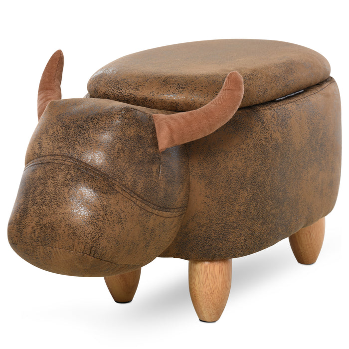 Buffalo-Shaped Animal Footstool with Storage - Padded Lid, Wooden Frame, Durable Ottoman for Children's Room - Cute Décor and Toy Organization for Kids