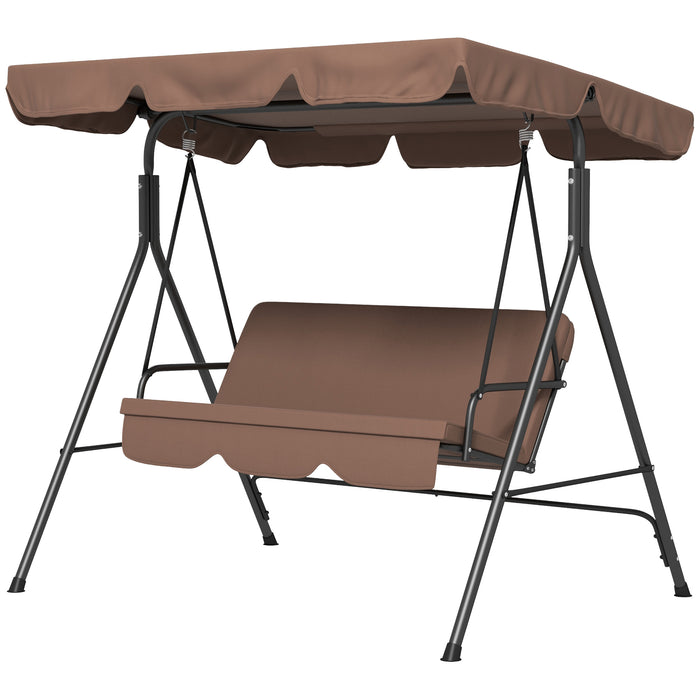 3-Seat Patio Swing Chair - Adjustable Canopy Garden Swing Seat, Weather-Resistant, Brown - Ideal for Outdoor Relaxation and Entertainment